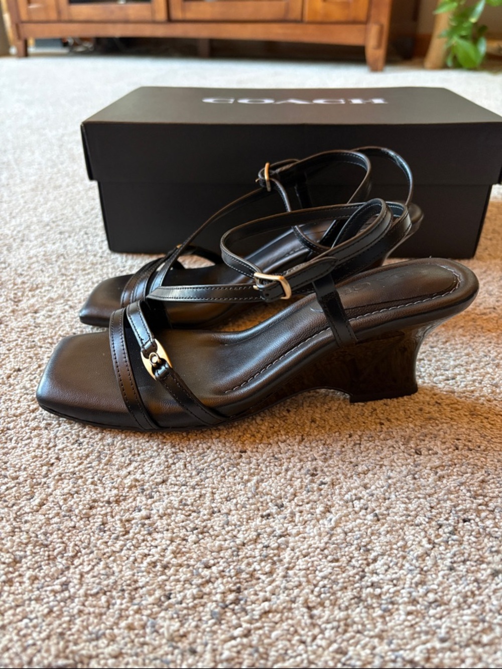 Coach Black Leather Cait Sandals Size 5 1/2 - Picture 2 of 6